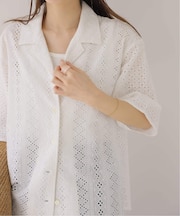 《一部WEB限定追加》コットンカットワーク刺繍開襟シャツ