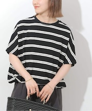 《一部WEB限定追加2》フレンチスリーブボーダーTシャツ