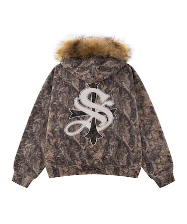 SUPPLIER / サプライヤー Camo Faux Fur Cross Zip Hoodie