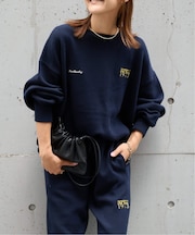追加4ロゴ刺繍スウェットライククルーネックニットプルオーバー