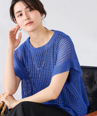 ラメ混メッシュニット