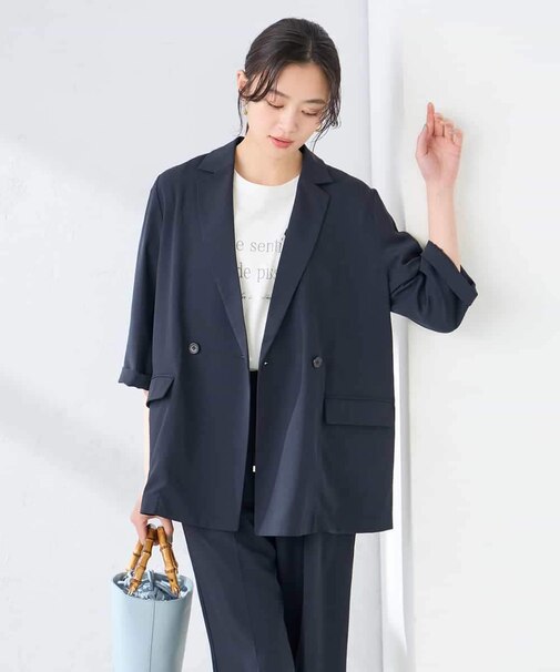 【支持率NO.1/接触冷感/速乾/UVカット/イージーケア】ハーフスリーブダブルジャケット