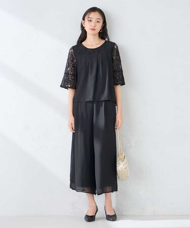 【結婚式/お呼ばれに】レースドッキングブラウス・パンツセットアップ