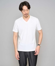 【イージーケア/洗濯機で洗える】キカジャカードVネックスマートTシャツ