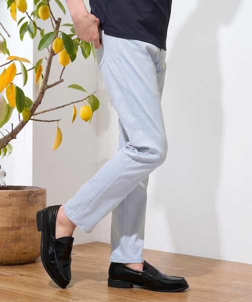 【ひんやり快適ビジネス兼用パンツ】ヘリンボーンストレッチ5ポケットパンツ【接触冷感/ストレッチ/シワになりにくい/イージーケア/洗濯機で洗える/毛玉になりにくい