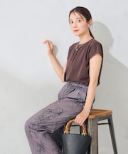 【接触冷感/UVカット】ギャザーネックフレンチカットソー