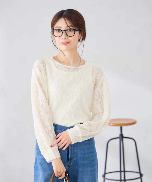 シアーフラワージャガードトップス