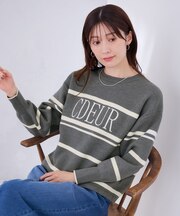 スウェット ライク ロゴ ボーダー ニット