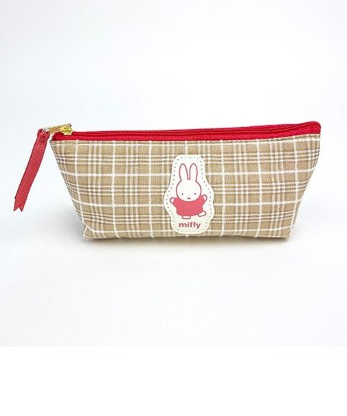 ミッフィー miffy レトロチェック ペンケース ブラウン 小物入れ