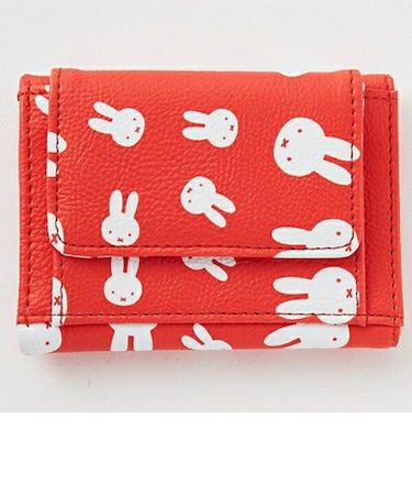 ミッフィー miffy フェイス 総柄 パスケース付き三つ折りウォレット(レッド) 財布