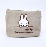 ミッフィー miffy 刺繍帆布ポーチ(M) グレージュ(ミッフィーフェイス)
