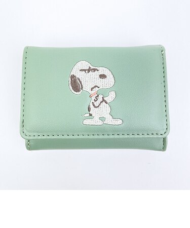 スヌーピー コンパクト三つ折財布 グリーン SNOOPY
