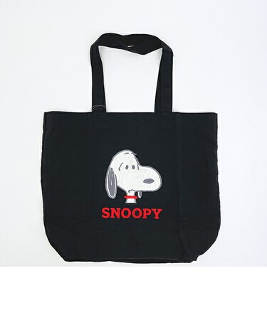 スヌーピー トートバッグ アップリケ刺しゅう ブラック SNOOPY