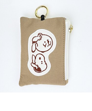 スヌーピー ＆チャーリーブラウン パスポーチ ベージュ アップリケ 定期入れ SNOOPY