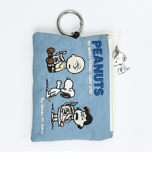 スヌーピー ALL刺繍パスポーチ ブルー 定期入れ SNOOPY