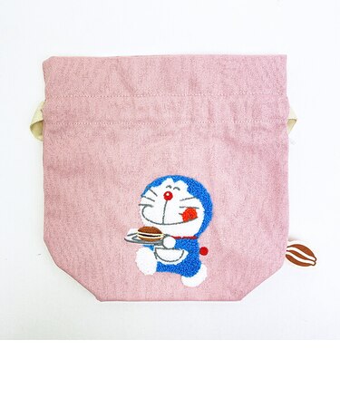 ドラえもん サガラ刺繍巾着 (ピンク)