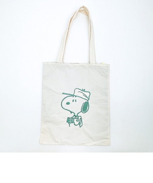 スヌーピー チェックリバーシブルトートバッグ アイボリー SNOOPY