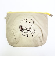 スヌーピー チェックリバーシブルポーチ ベージュ SNOOPY