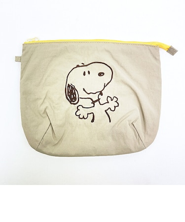 スヌーピー チェックリバーシブルポーチ ベージュ SNOOPY