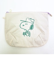 スヌーピー チェックリバーシブルポーチ アイボリー SNOOPY