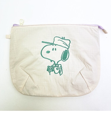 スヌーピー チェックリバーシブルポーチ アイボリー SNOOPY