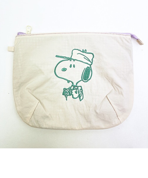 スヌーピー チェックリバーシブルポーチ アイボリー SNOOPY