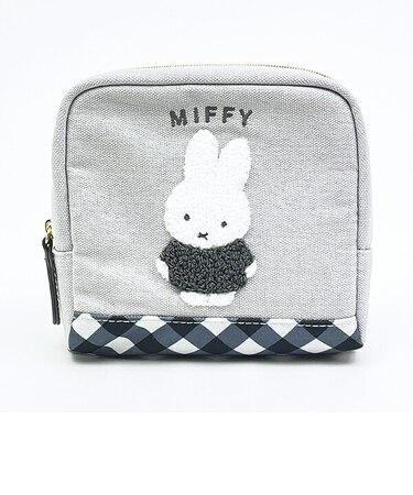 ミッフィー miffy ボックスポーチ グレー ダイアゴナルチェック