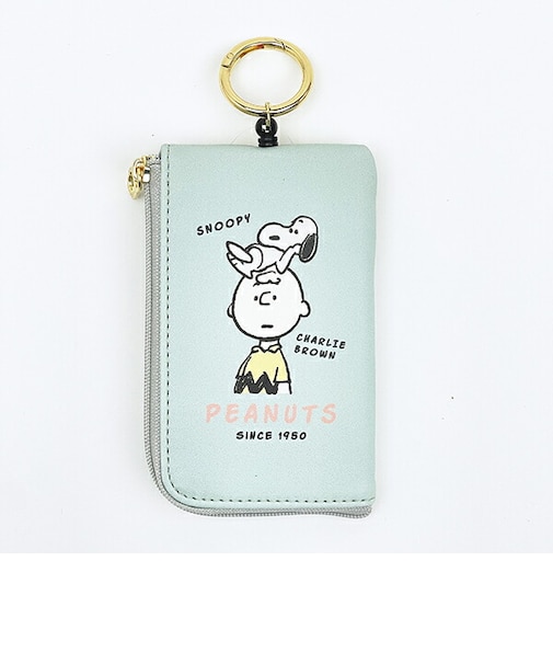 スヌーピー ＆ チャーリーブラウン キー&パスポーチ 情景 グリーン 定期入れ SNOOPY