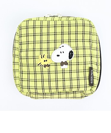 スヌーピー スクエアポーチ グリーン チェックワッペンシリーズ SNOOPY