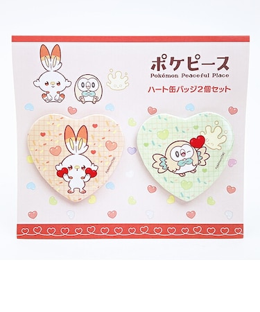 ポケットモンスター ヒバニー&モクロー・マホミル ハート缶バッジ2個セット 日本製 ポケモン ポケピース