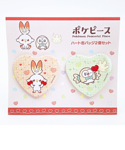 ポケットモンスター ヒバニー&モクロー・マホミル ハート缶バッジ2個セット 日本製 ポケモン ポケピース