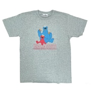 セサミストリート エルモ×クッキーモンスター ユニセックスTシャツ(S) フロッキーカラー グレー アパレル