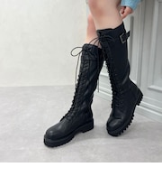 サイドベルトレースアップロングブーツ