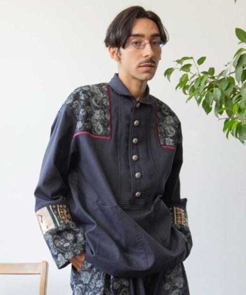 【チャイハネ】ヤオリ異素材パッチワークMEN'Sトップス