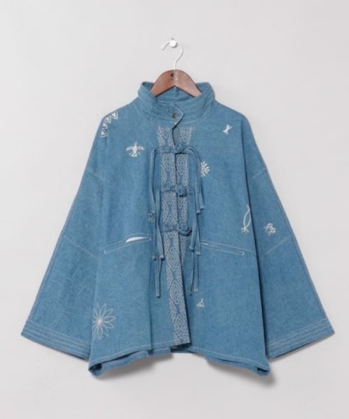 【チャイハネ】チャイナボタン刺繍デニムシャツ