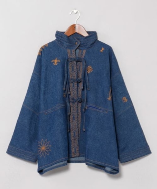 【チャイハネ】チャイナボタン刺繍デニムシャツ