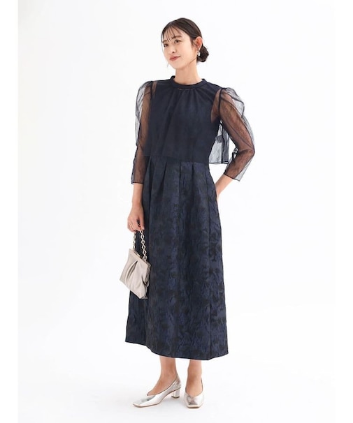 チュールボレロふくれジャガードドレス