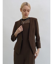 レイヤードラインノーカラージャケット (Dark Olive)