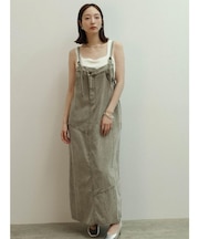 アシメフロントコットンセルロースデニムジャンパースカート(black,khaki)