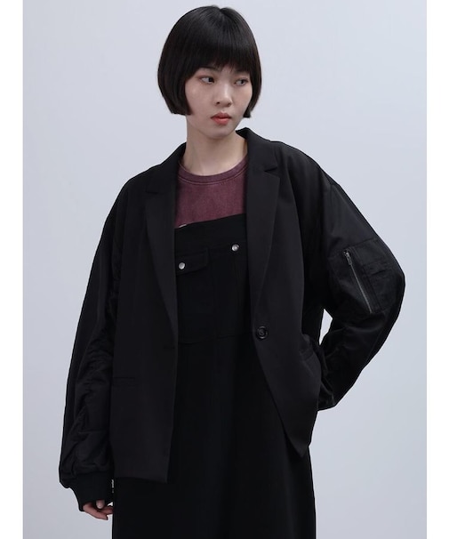 異素材ドッキングメッシュヘムジャケット