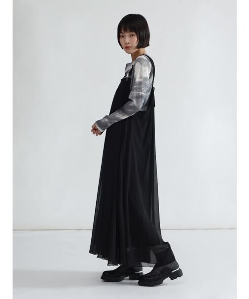 【2サイズ展開】レースアップデザインジャンパースカート（black）