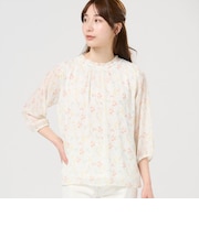 ボタニカル柄シフォンブラウス 七分袖 レディース