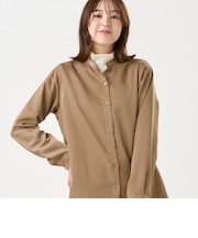 サテン ワイドシルエット スタンド衿 シャツ 長袖 レディース