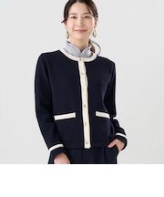 アウター 配色 ニットジャケット レディース