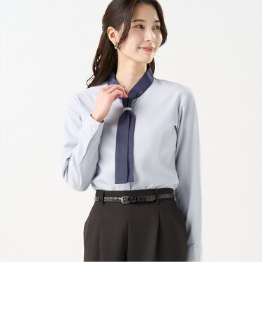 【COFREX】 配色ボウタイ ブラウス 長袖 レディースデザインシャツ
