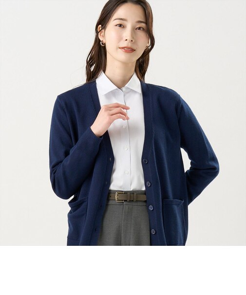 ニット もちもち Vネック ミドル カーディガン レディース