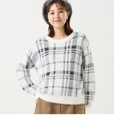 【Pitta Re:)】 ニット フェザーチェック プルオーバー レディース