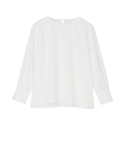シルキーサテン クルーネック ブラウス 長袖 レディース