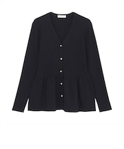 ニット リブ編みフレア Vネック カーディガン レディース
