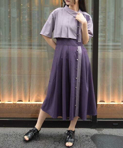 クラウン付バイカラーワンピース
